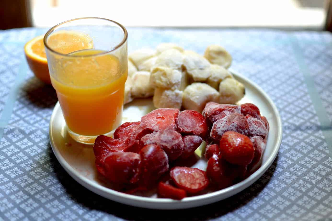 Ingredients for the fruit Frozen Sorbet - Strawberries, Banana and Orange Juice