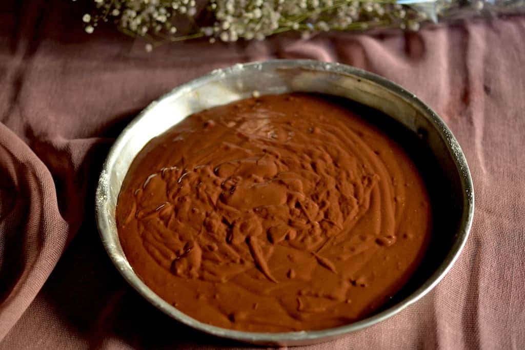 Chocolate Cake mix in a pan