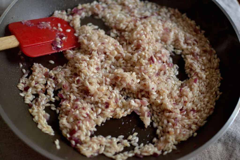 Risotto in a heating pan