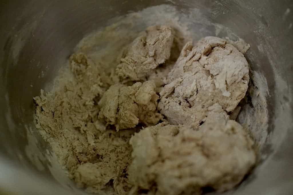 dough in a mixing machine