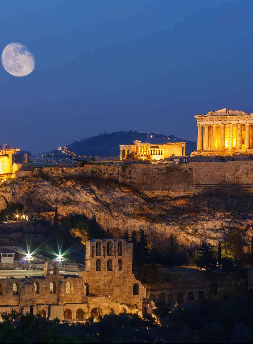 Acropolis in Athens during night