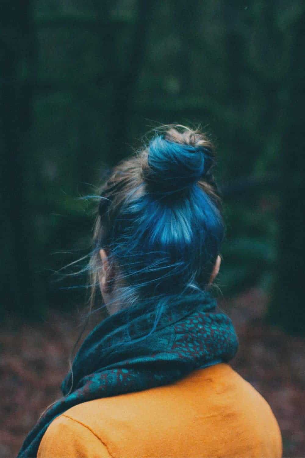  Girl with Blue / black hair with a yellow jacket 