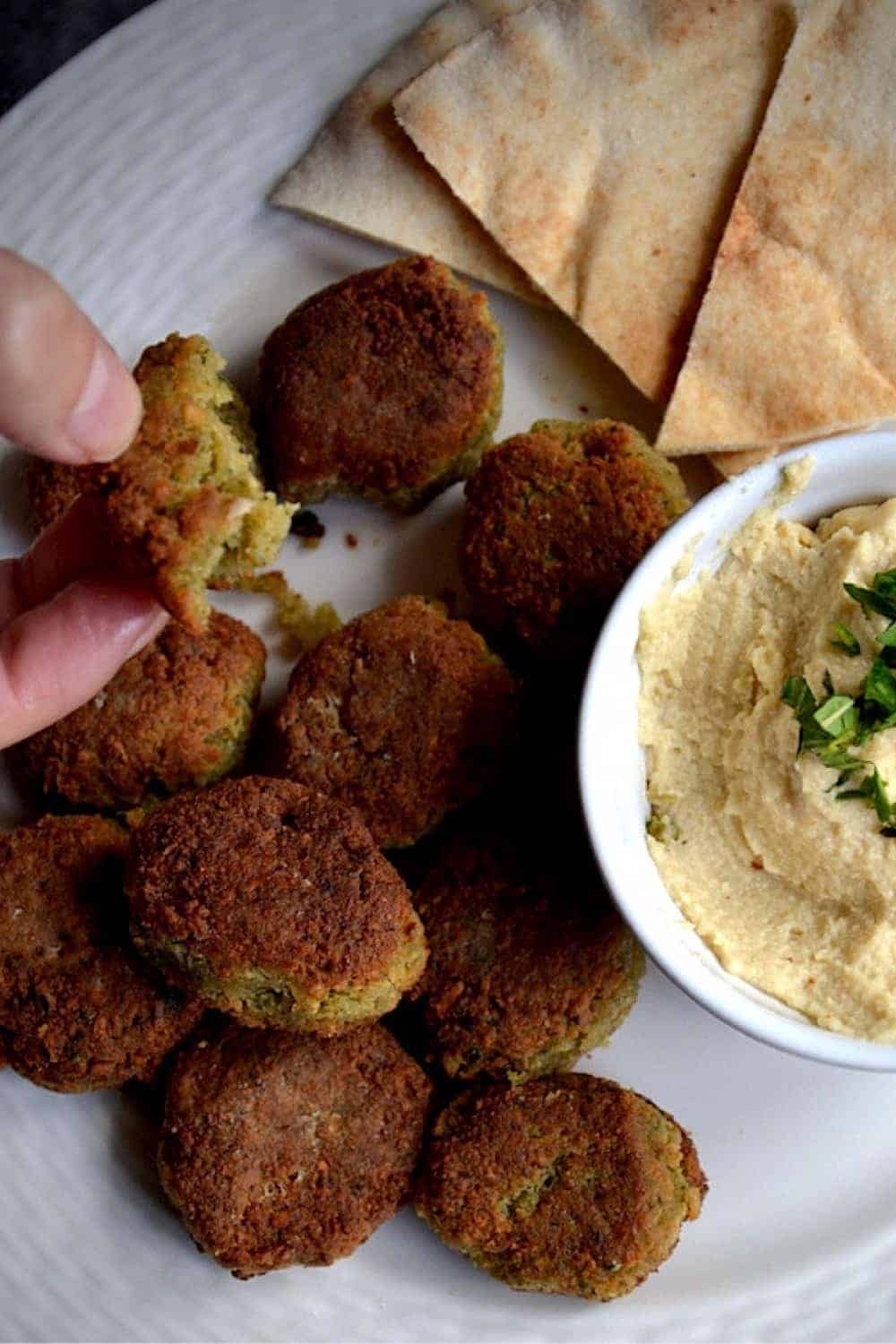 Arabic Falafel with a bowl of hummus - - Vegan Easter Recipes
