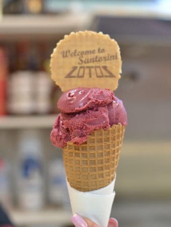rasberry ice cream in a cone