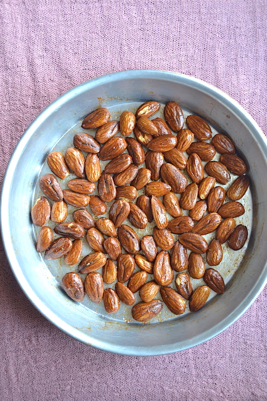 almonds in a pan